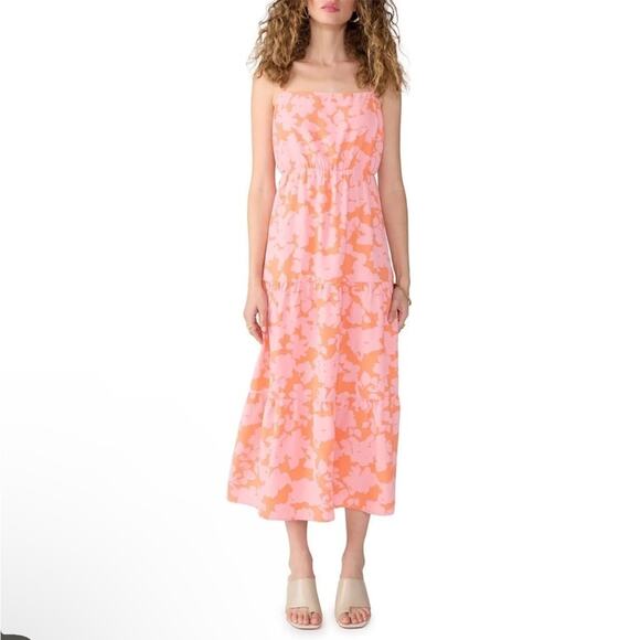Social Standard by Sanctuary Pink Orange Tiered Tank Midi‎ Dress NWT XL - Picture 1 of 11